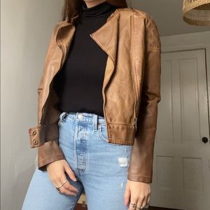 BB Dakota Light Brown Cropped Leather Jacket